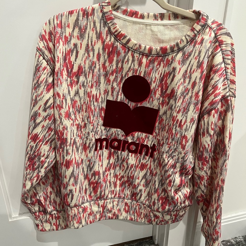 Isabel Marant Cream and Red Patterned Logo Sweatshirt